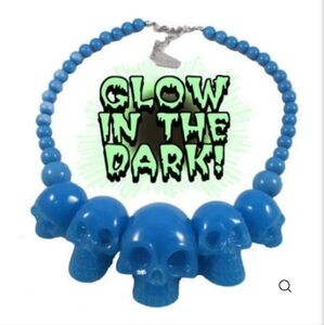 Kreepsville 666 Blue Skull Glow In Dark Necklace
